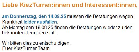 Die Beratungen am Donnerstag den 14.08.25 müssen leider ausfallen.