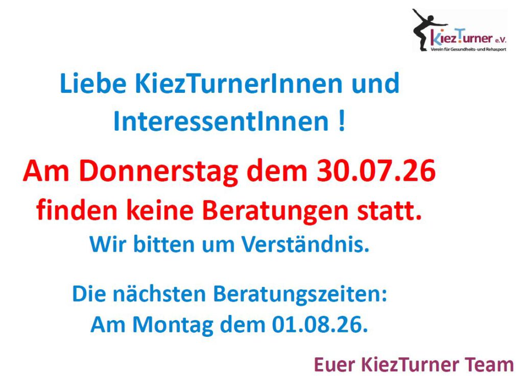 Ausfall der Beratungszeit am Donnerstag dem 30.07.26