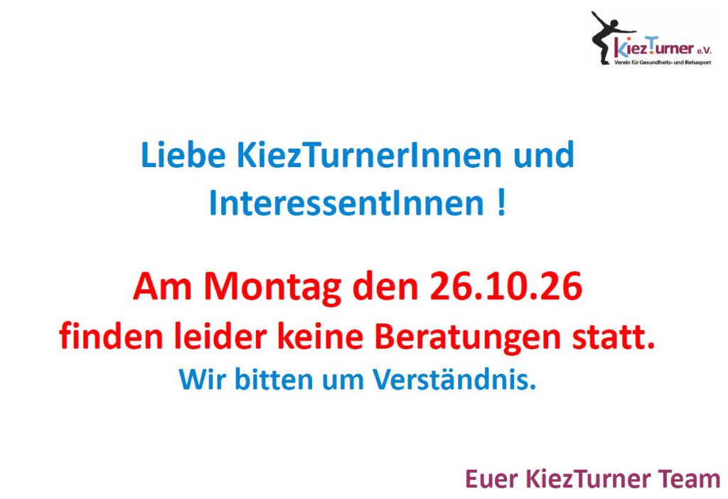 Ausfall der Beratungszeit am 26.10.26